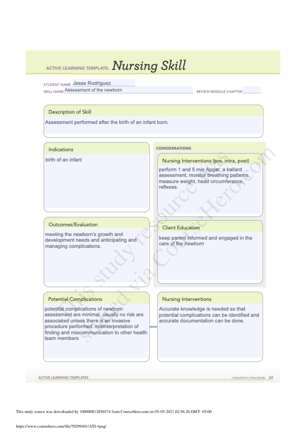 Preview of NURSING SKILLS TEMPLATE ATI NU 216 Herzing University, Brookfield